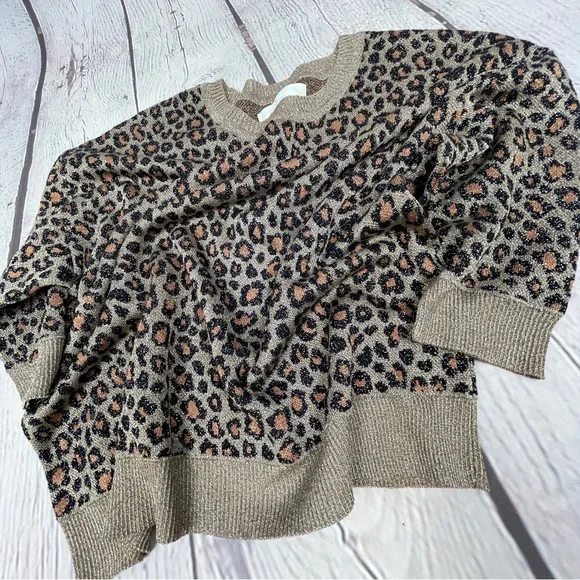 ANTHROPOLOGIE metallic leopard print 3/4 sleeve sweater top, size XS - Picture 10 of 16